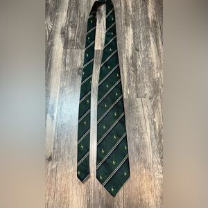 Vintage Giorgio Armani Green Silk Tie Equestrian Motif Diagonal Stripe